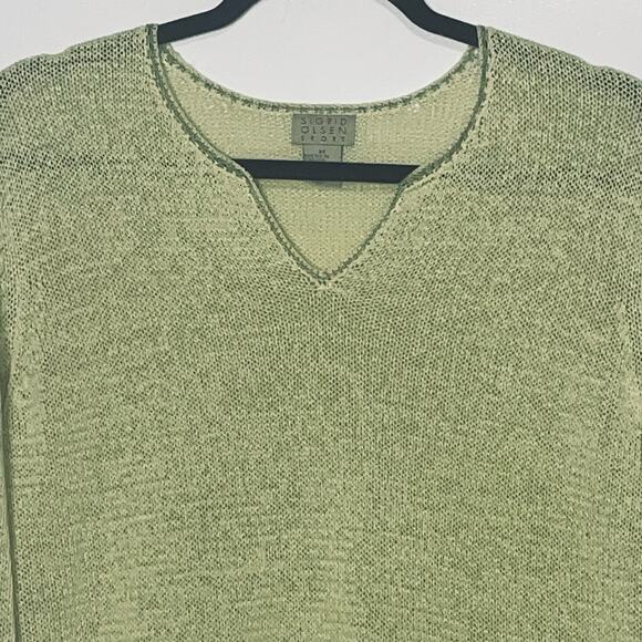 Sigrid Olsen Sport Women's Long Sleeve V Neck Waffle Knit Sweater Green Size M - Picture 2 of 8